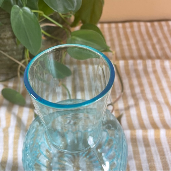 SOLD - Glass Tumble Up Carafe With Cup Blue Glass Embossed - Picture 5 of 7